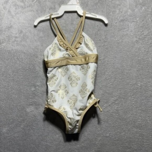 Cabana Llife Girl's Toddler 2T White Gold Swimsuit Cover-Up Set UPF Protection - Picture 2 of 15